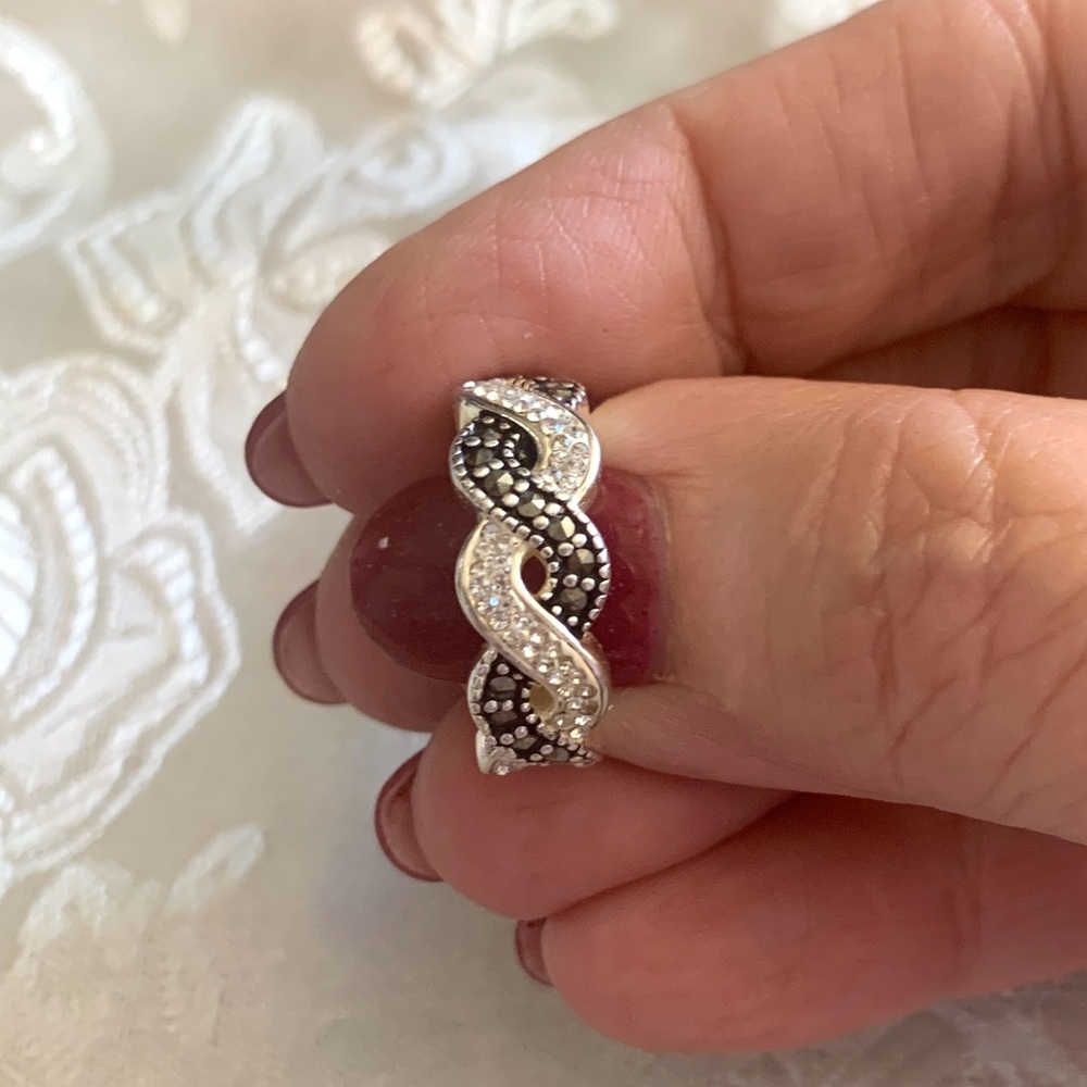 Vintage Silver Plated Rhinestone Braided Ring